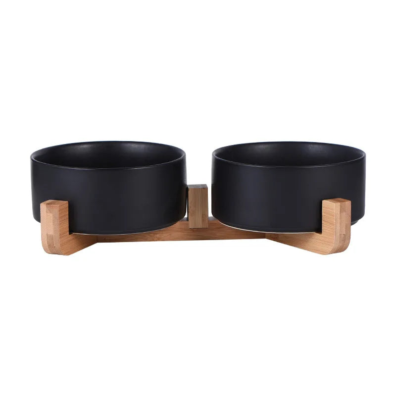 Dog Bowl Cat Bowl Ceramic Bowl Water Bowl Wooden Frame Protection Cervical Spine Tall Dog Drinking Bowl Pet Bowl Pet Supplies