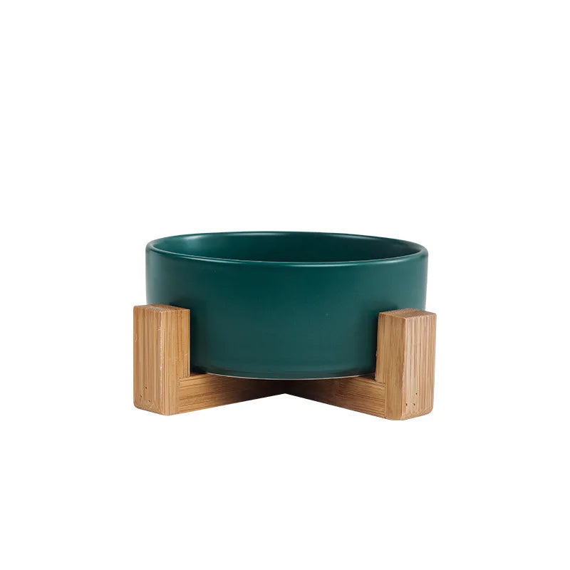 Dog Bowl Cat Bowl Ceramic Bowl Water Bowl Wooden Frame Protection Cervical Spine Tall Dog Drinking Bowl Pet Bowl Pet Supplies